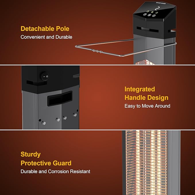 Outdoor Heaters for Patio,1500W Electric Infrared Radiant Heater with Remote,37IN Portable Tower Space Heater with 12H Timer,Tip-over Protection for Garage,Backyard,Porch,Indoor,Grey