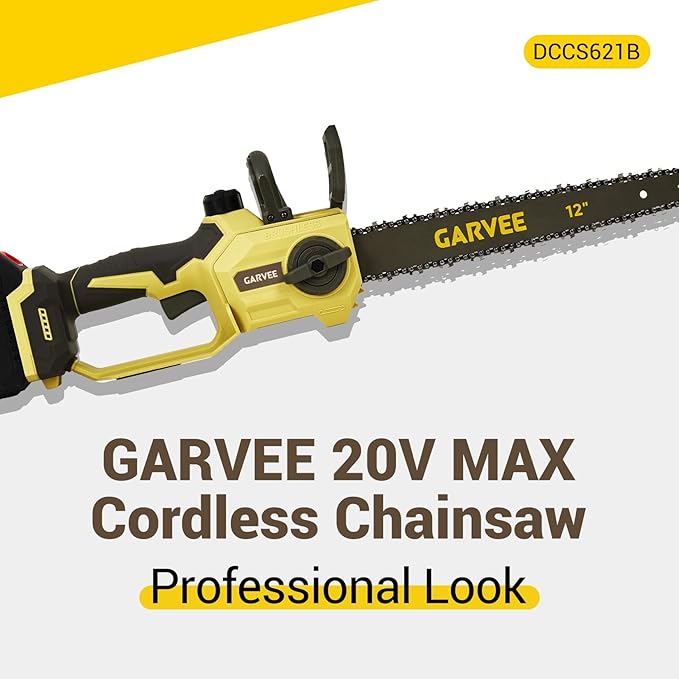 20V MAX Cordless Chainsaw with Battery and Charger, 12 Inch Portable Electric Chain Saw, Lightweight & Powerful Pruning Tool for Wood Cutting, Garden, Yard, and Outdoor Use(DCCS621B)