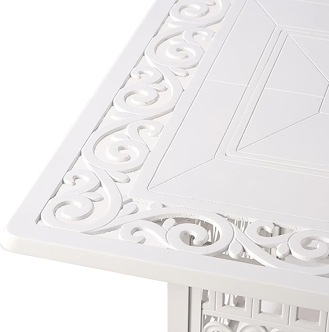 Rectangular 48 in. x 36 in. Aluminum Propane Fire Pit Table, Glass Beads, Two Covers, Lid, 57,000 BTUs in White Finish