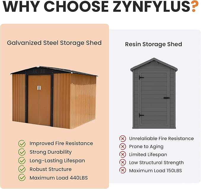 8x6 FT Outdoor Storage Shed Tool Shed Garden Shed with Lockable Door and Sloping Roof, Durable Metal Storage Shed for Backyard, Outside, Patio, Coffee