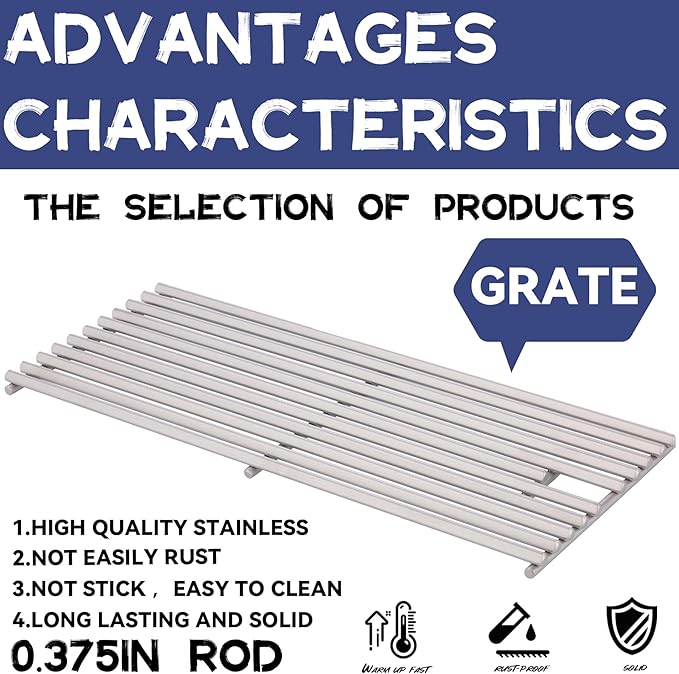Upgrade 4 Pack 18" x 7-3/8" Heavy Duty Stainless Steel Triangle Solid Rod BBQ Cooking Grill Grate Replacement Parts for Blaze Grill 3, 4, 5 Burner Grill Models, 5 Models Blaze And More