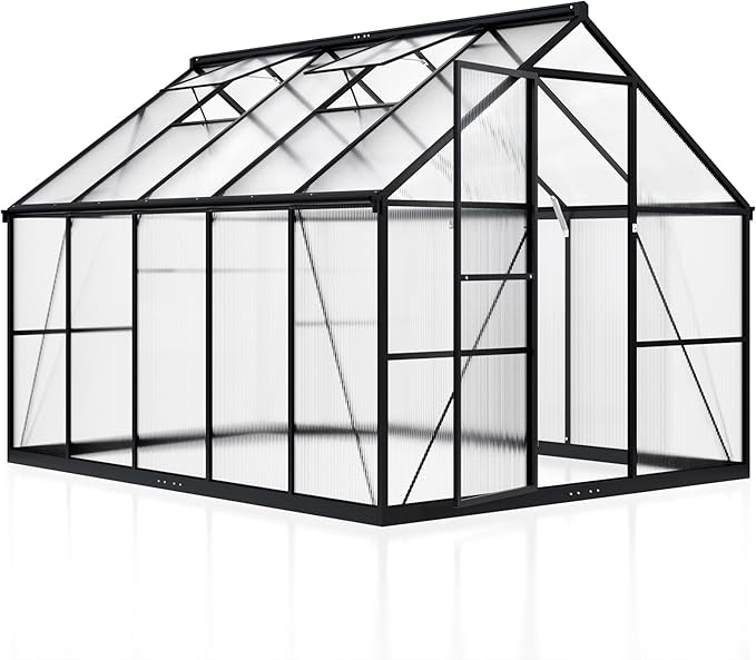 Polar Aurora 8x10 FT Polycarbonate Greenhouse for Outdoors, Walk-in Aluminum Green House with Quick Setup Structure and Roof Vent for Outside Garden Backyard, Black