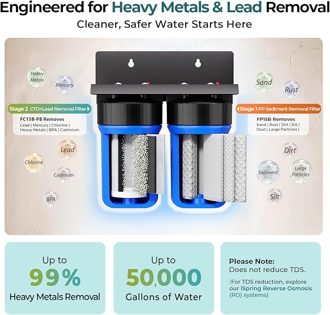 iSpring WGB21B-CPB 2-Stage Whole House Water Filtration System Reduces Arsenic, Cadmium, Mercury, Sediments, Chlorine, and up to 99% Lead, 1" Inlet/Outlet Ports