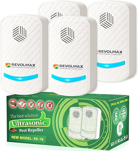 RX-Ultrasonic Pest Control 4-Pack: Indoor Plug-in Mice, Rodent, Squirrel, Insect Repellent & Roach, Ant, Spider,Bats, Bed Bug, Squirrel, Flea Spray and Mouse Trap Alternative for Home