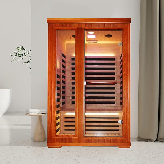 Far Infrared Home Sauna 2 PersonSauna Spa Room 1880W 110V with Red Light Control Panel, Bluetooth Speaker, Reading Lamp(47.2”×41.3“×74.8”)