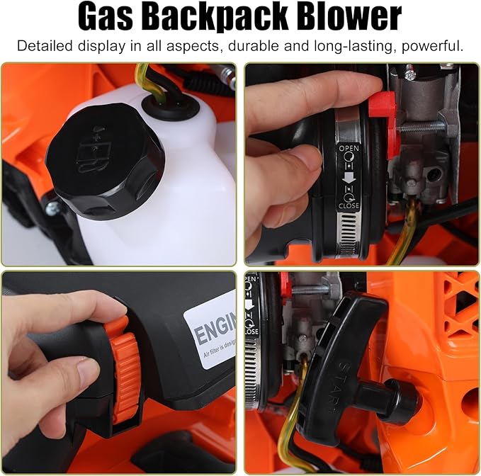 Lefitap 80CC Gas Leaf Blower - 4.3 HP | 900 CFM | 206 MPH High Airflow Heavy Duty Backpack Leaf Blower Gas Powered for Yard Lawn Care, Clears Leaves, Debris & Snow - Ergonomic Harness System