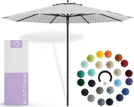 Midtown Umbrellas Push Pop Sunbrella Umbrella 10 Feet Large Outdoor Umbrella With Infused Gem Fabric - Deck Patio Umbrella, Backyard Umbrella, Garden Umbrella & Pool Umbrella - Black Pole