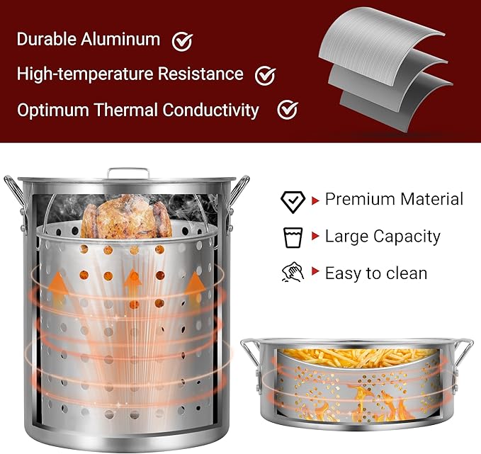30QT Turkey Fryer & 10QT Fish Fryer Kit with Baskets, 50,000 BTU Propane Burner Stove for Party, Courtyard & Outdoor