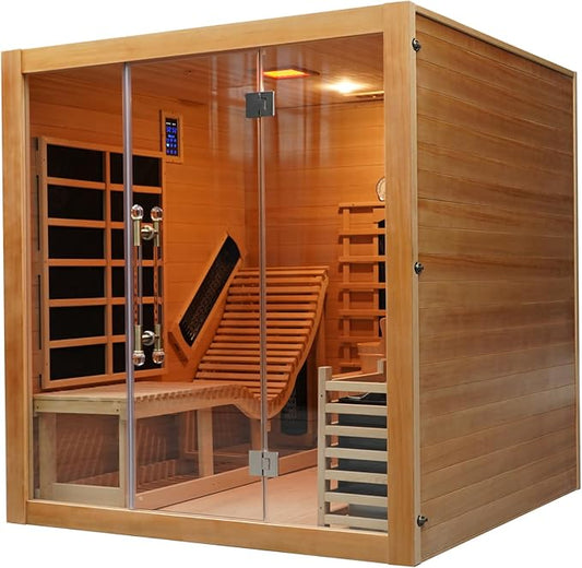 Smartmak Dual-System Red Cedar Wood Sauna, 2-3 Person Steam Home Sauna, Full-Spectrum Infrared Heating Panels, 6kW Havia Electric Heater, Wooden Bucket and Ladle, Oxygen Bar (220V)(Cedar, 3 Person)