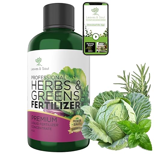 LEAVES AND SOUL Professional Liquid Herbs and Greens Fertilizer | 5-1-5 Concentrate, Liquid Plant Fertilizer for Garden, Healthy Produce, Good Harvest, Multi-Purpose Blend & Gardening Supplies | 8 oz