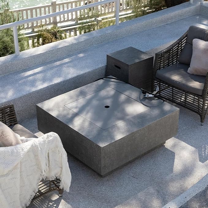 Victoria Concrete Fire Pit 40" x 40" Outdoor Patio Firepit Includes Fire Glass Modern Fire Pits & Outdoor Fireplaces for Garden, Deck, Indoor & Outdoor Heating