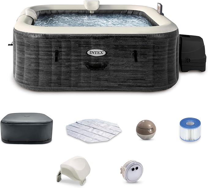 INTEX PureSpa Greystone Deluxe Inflatable Hot Tub, with with Built-in FastFill Inflation System, Spa Control App, and 4 Person Capacity, 83" x 28"