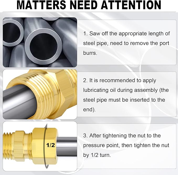 ChillWaves Brass Compression Tube Fitting, 1/4" OD x 1/8" NPT Male Compression Union Connector(10-PACK)