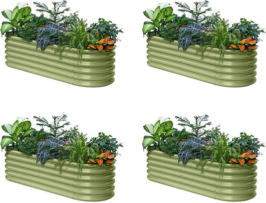 4-Pack Raised Garden Bed 6x2x1.5 ft, 17" Tall Galvanized Metal Planter Boxes Outdoor, Durable Steel Flower Bed for Herb Strawberry, Zn-Al-Mg Garden Boxes for Small Space - Moss Green