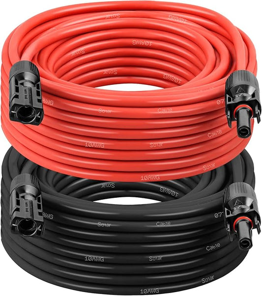 XRDS -RF 10AWG Solar Extension Cable 30FT – 2 Pack Red & Black PV Wire with Solar Connectors, 84-Strand Tinned Copper, Dual XLPE Insulated, Outdoor UV-Resistant Cable for RV, Inverter, Battery