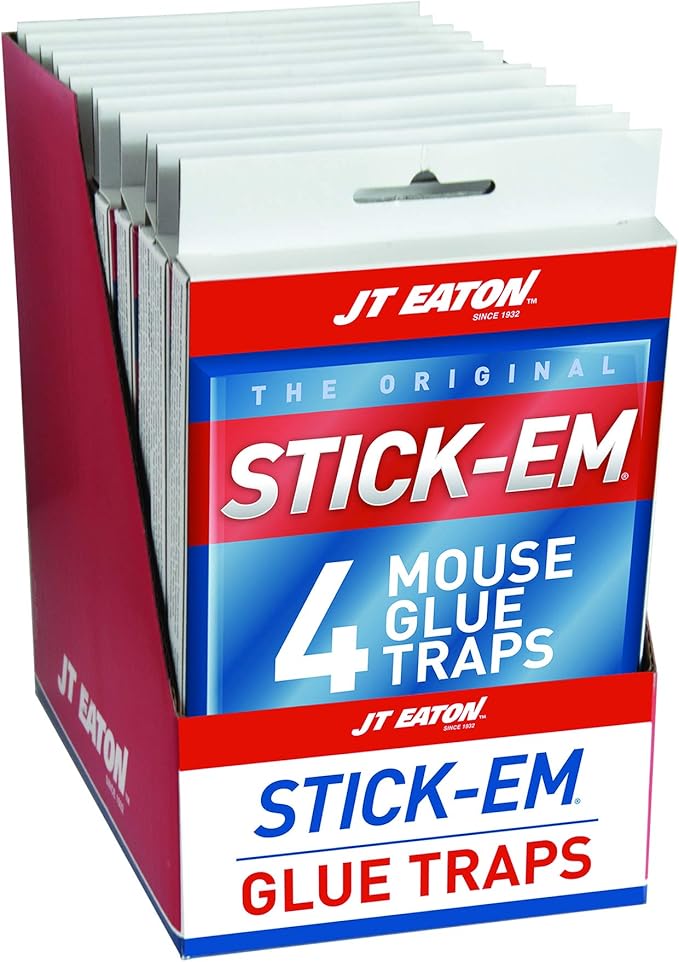 Stick-Em Mouse Glue Trap – Effective Mouse Control Adhesive Board – Non-Toxic, Ready-to-Use Pest Trap – Compact Size for Indoor Use