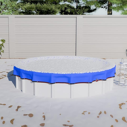 [Upgrade] 18ft/21ft/24ft Pool Cover for Above Ground Pools, 24 Feet Winter Round Swimming Pool Cover with 4 Foot Overlap Extra Thick 500D Cable & Heavy-Duty Winch 24 Foot Round Pool Covers