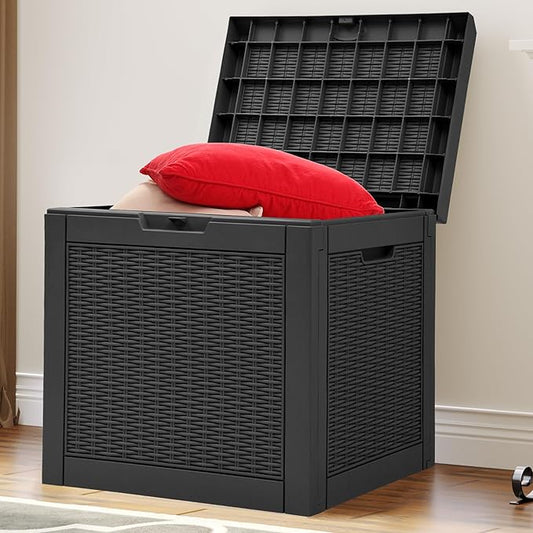 YITAHOME 32 Gallon Deck Box, Resin Storage with Lockable Lid & Side Handles, Indoor Outdoor Small Container for Patio Cushion, Garden Pool Accessories, Backyard Furniture, Water Resistant
