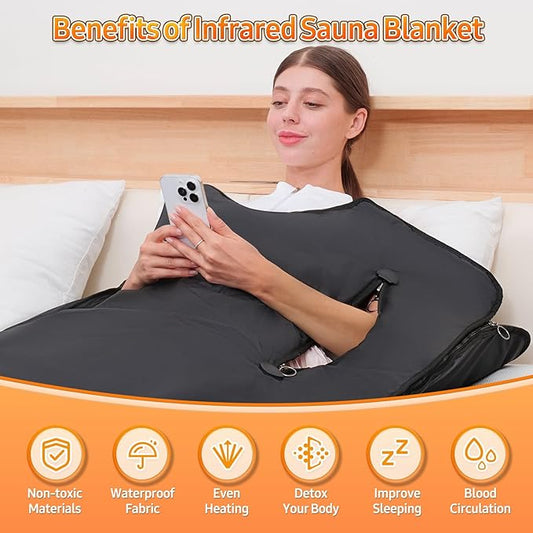 Infrared Sauna Blanket for Home: Portable Design Full Body Detox Therapy with Deep Heat Relaxation - Far Infrared Heating Adjustable 86-176℉ & 20-60 Min Timer 71 x 31.5Inch