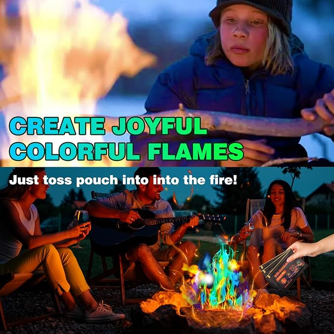 Fire Color Changing Packets Fire Pit - Last Longer Magical Color Flames for Campfires, Bonfire, Fire Pit & Outdoor Fireplaces - Camping Essentials Accessories Christmas Decorations Gift for Kids