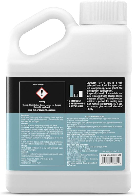 Balanced 16-4-8 Nutrient Liquid Fertilizer (1 Gallon) - Premium Lawn Food, NPK with Added Seaweed Extract, Treats Common Deficiencies, Safe for All Grass Types