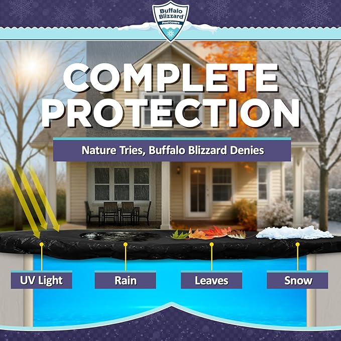 Buffalo Blizzard Economy 14 ft x 28 ft Rectangular Winter Pool Cover | Black/Blue | Closing Inground Swimming Pools | Easy to Install | Heavy Duty, Cold & UV Resistant | Shields from Seasonal Debris