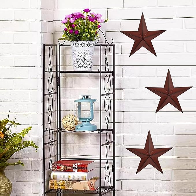 JoyEvy 12" Metal Barn Star Wall Decor-American Flag Stars for Outside Or Inside of House-Iron Texas Metal Star Rustic Vintage Western Country Home Farmhouse Wall Art Decorations (Set of 3)