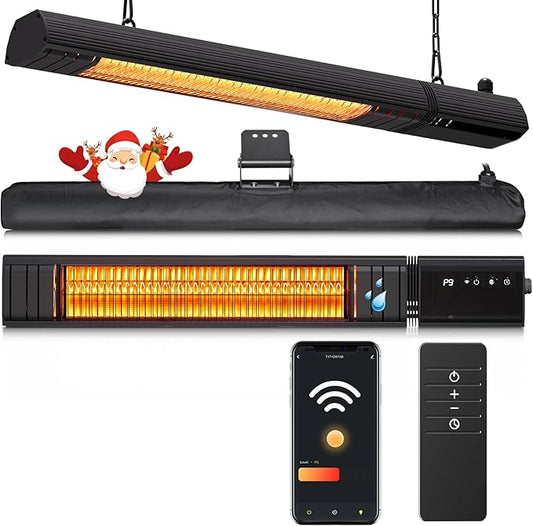 Ceiling Electric Outdoor Heater Wall-Mounted Hanging Patio 1500W Infrared 9 Heat Levels, 24H Timers, Carbon Fiber Tube Heating Wall Heater for Gazebo, Balcony