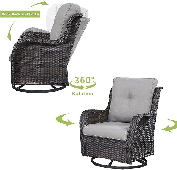 HUMMUH 5 Pieces Outdoor Furniture Patio Furniture Set Wicker Swivel Patio Chairs with 2 Seater Outdoor Sectional Sofa/Patio Loveseat with Ottomans, Brown/Grey