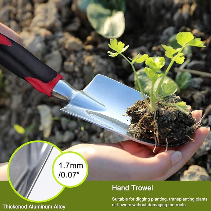 FANHAO Garden Tool Set, 3 Piece Heavy Duty Garden Trowels Cast-Aluminum Garden Hand Shovels with Non-Slip Rubber Grip, Idea for Transplanting, Weeding, Digging and Planting