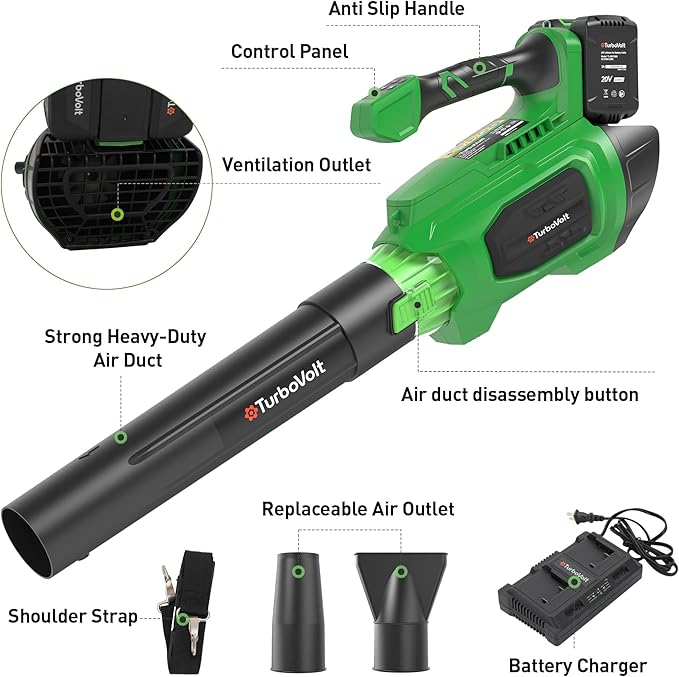 Cordless Leaf Blower with Battery and Charger 40V, 620CFM 150MPH Brushless Electric Motor, 2X5.0Ah Dual Batteries, 4-Speed & Turbo, 3 Nozzles, Lightweight for Lawn Care, Yard, Patio, Garage, Debris