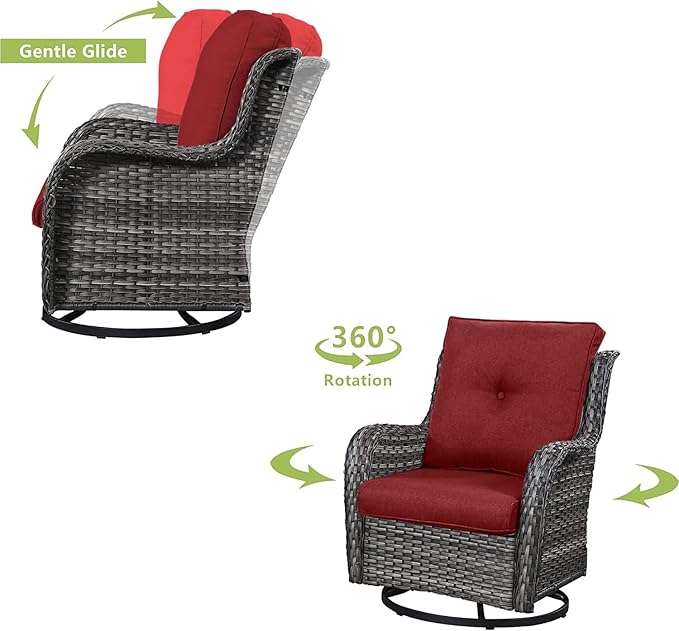 HUMMUH 6-Piece Patio Furniture Set with Fire Pit Table Wicker Outdoor Swivel Rocker Patio Chairs High Back Loveseat Conversation Set for Porch, Backyard, Deck