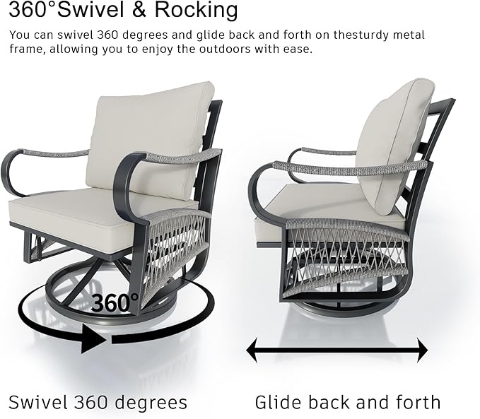12-Piece Outdoor Patio Conversation Sets, Rope Outdoor Furniture Set Metal 2 Three-Seater Couch, 4 Swivel Rockers with 2 Side Tables, Loveseat Sofa Single Chairs with Coffee Table, Beige