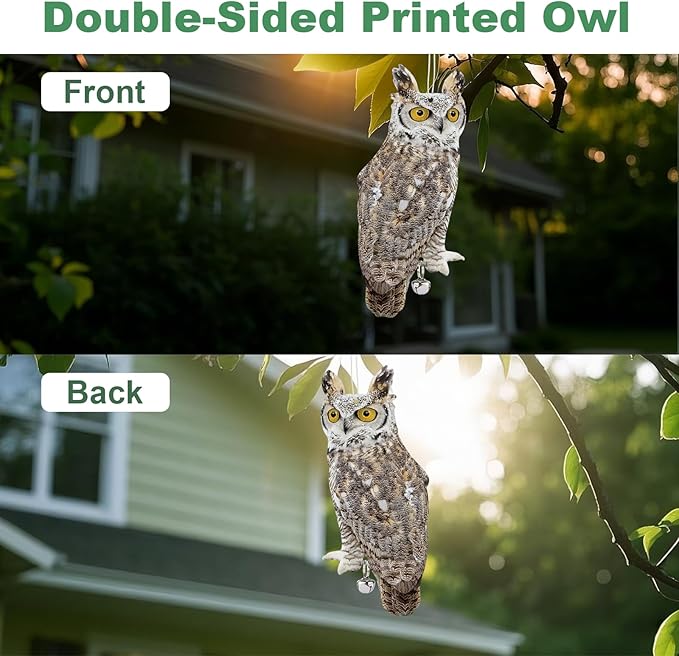 4PCS Reflective Owl Scarer Devices Plastic Owl Hanging Decoration Woodpecker Control Device with Reflective Tape for Garden Patio Pool