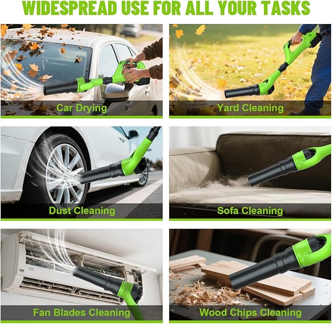 Leaf Blower Cordless,21V | 49" Electric Leaf Blower with 2 x 3.0Ah Batteries 3 Speed Modes 500CFM/180MPH Handheld Battery Powered Blower for Lawn Care Yard Patio Dust Snow Car Interior Garage Cleaning