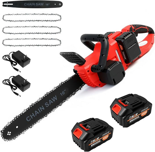 ALSO GO 16" Brushless Battery Chainsaw, 42V Coredless Chain saw with 2x3.0Ah Batteries, Electric Power Chainsaw includes 3 Chains and 2 Chargers for Wood/Tree Cutting and Pruning