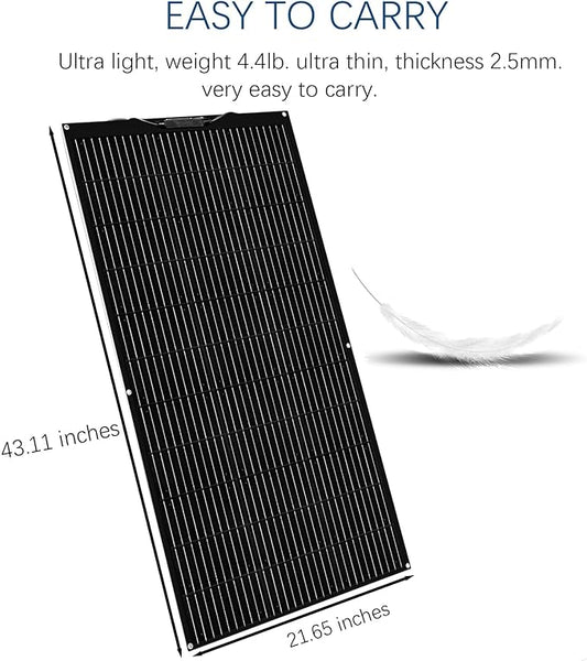 Flexible Solar Panel kit 200W 12V,2PCS 100W Monocrystalline Module,20A Charge Controller,Extension Cable Off-Grid Charger for RV Boat Van Car Curve Surfaces (200W Solar KIT)