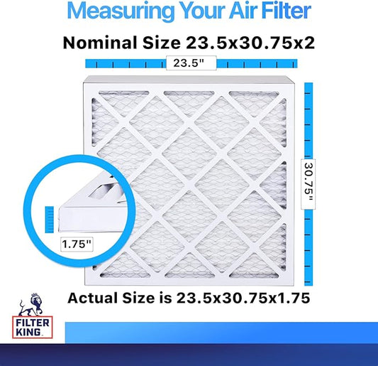Filter King 23.5x30.75x2 Air Filter | 4-PACK | MERV 8 HVAC Pleated A/C Furnace Filters | MADE IN USA | Actual Size: 23.5 x 30.75 x 1.75"