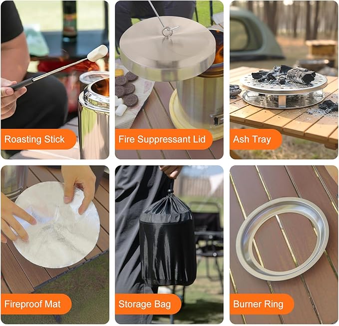 CHANGE MOORE Table Fire Pit Set, Portable Smokeless Firepit with Flodable Stand, Secondary Burn Fueled by Pellets or Wood, 201 Stainless Steel Table Top Firepit for Patio, Camping, Backyard