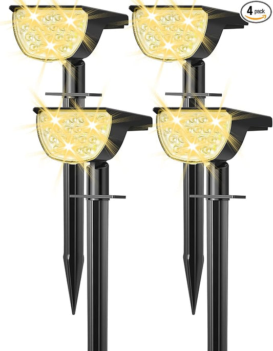 GKGG Solar Lights Outdoor Waterproof IP65, Solar Powered 76 LED 3 Lighting Modes Solar Spot Lights Outdoor for Yard Garden Landscape Pathway (Warm White, 4 Pack)