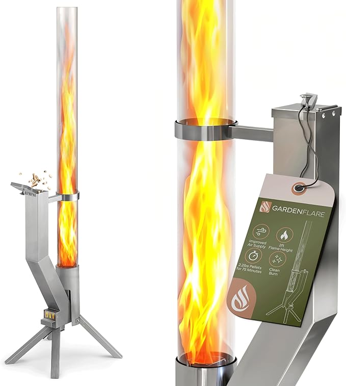 Smokeless Fire Pit - Outdoor Wood Pellet Fire Tube Stainless Steel firepit for Ambience Fire on Your Backyard, Patio, Porch & Garden (Silver, Classic)