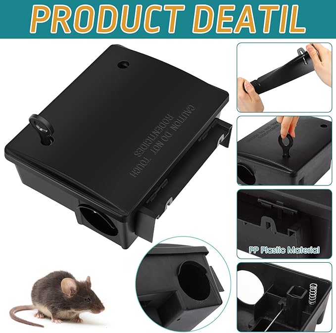 Qualirey 24 Packs Rat Bait Station Box Outdoor Rodent Rat Traps with Key Mouse Bait Station Indoor Mice Box for Outdoor Use Keeping Pets and Children Safe (Black)
