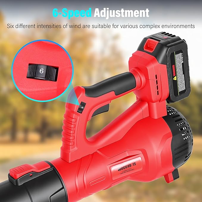 Yaofafa Leaf Blower Cordless with 6-Speed Control, 218CFM Electric Leaf Blower with 2×4000mAh Batteries & Fast Charger, Lightweight Cordless Blower for Patio, Lawn and Garden Cleaning(Red)