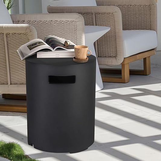 Afterglow 16" Propane Tank Cover Table, Round Tank Container Fits Standard 20 lbs Propane Tank Outdoor Gas Tank, Deck Backyard Patio, Black
