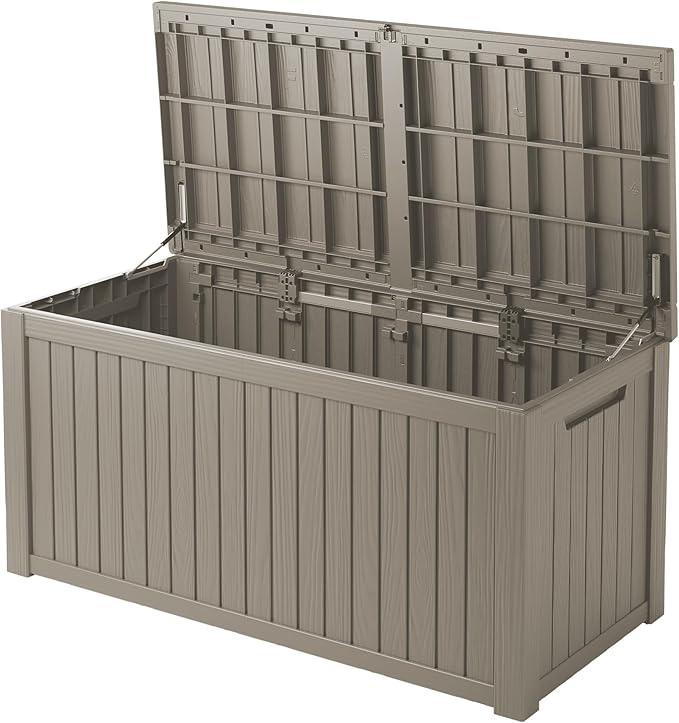 Mersco 200 Gallon Double-Wall Resin Deck Box - Lockable Waterproof Outdoor Storage Box, 1000lbs Capacity & Doubles as Seating for Patio Furniture - Garden Tools, Pool Accessories (Grey)