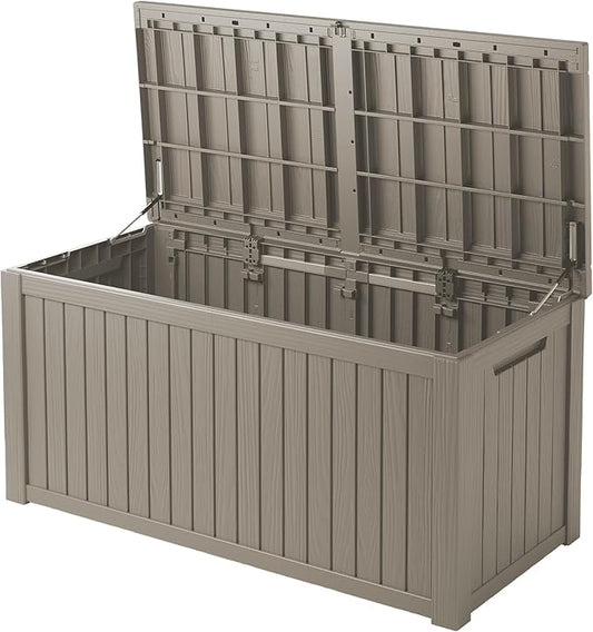 Mersco 200 Gallon Double-Wall Resin Deck Box - Lockable Waterproof Outdoor Storage Box, 1000lbs Capacity & Doubles as Seating for Patio Furniture - Garden Tools, Pool Accessories (Grey)