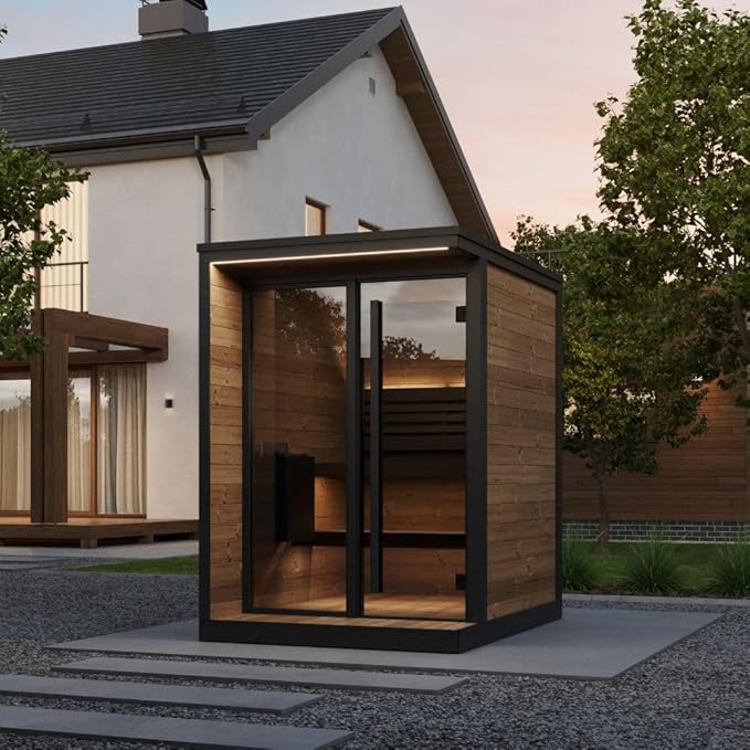GL4 Outdoor Sauna Kit, Garden Luxury-Series Outdoor DIY Sauna Kit, Thermo-Spruce, up to 4 Persons Bundles (Sauna Heater and Sauna Stones Included) (Harvia The Wall SWS60 - Stainless Steel)