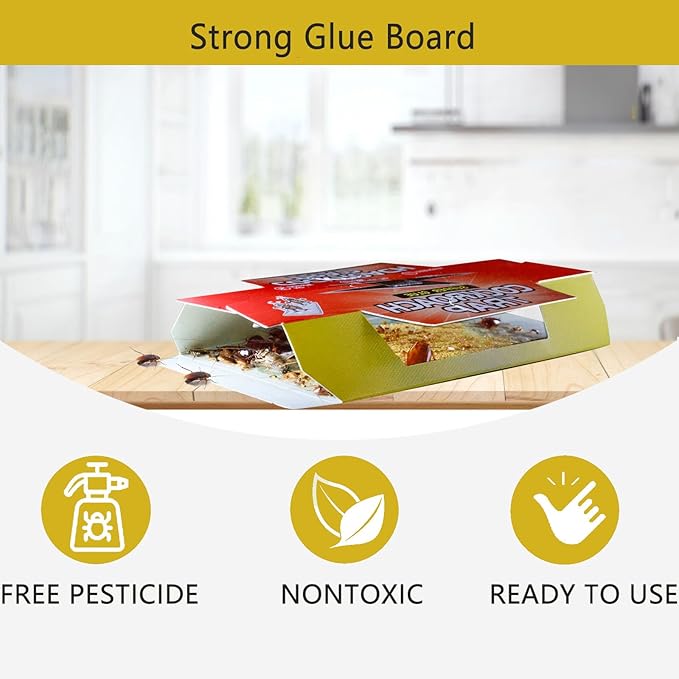 Natural Food Baited Cockroach Glue Boards – Extra Strong Adhesive, Highly Attractive