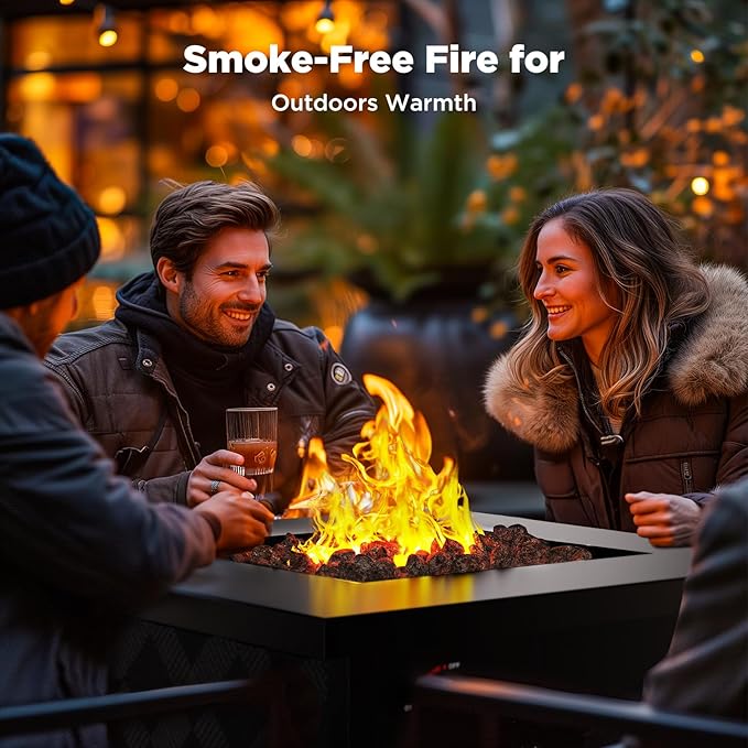 Ciays 32Inch Propane Fire Pit Table, 50,000 BTU Outdoor Gas Fire Pit Table CSA-Certified for Outside Patio with Removable Lid and Lava Rocks, Smoke-Free Burning, Parties, Backyard, Garden