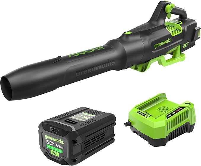 Greenworks 80V (700 CFM / 170 MPH) Brushless Cordless Leaf Blower, Commercial-Grade Power, 40-Min Rapid Charger for Wet Leaves, Heavy Debris, Gravel and Driveway Snow, Includes 2.5Ah Battery & Charger